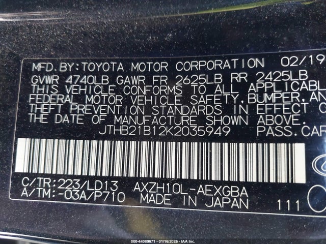 JTHB21B12K2035949 Lexus ES 300H