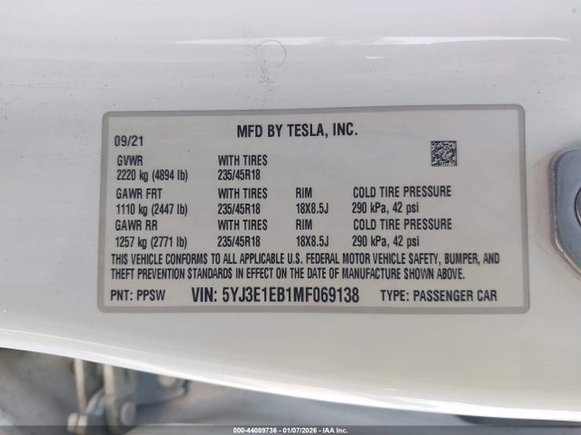 2021 TESLA MODEL 3 5YJ3E1EB1MF069138 Photo 8