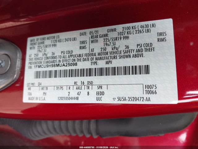 1FMCU9H98MUA25098 Ford ESCAPE SEL