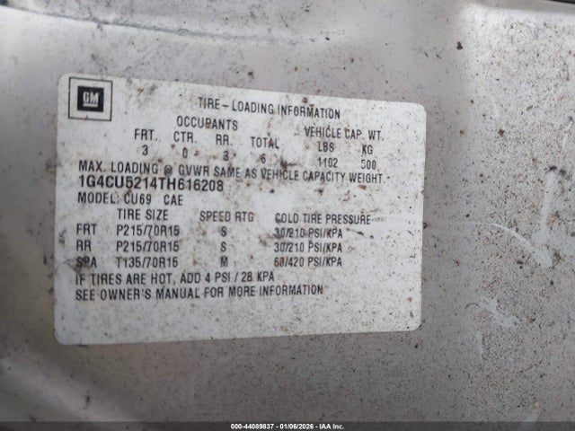 44089837 :رقم المزاد ، 1G4CU5214TH616208 vin ، 1996 Buick Park Avenue Ultra مزاد بيع