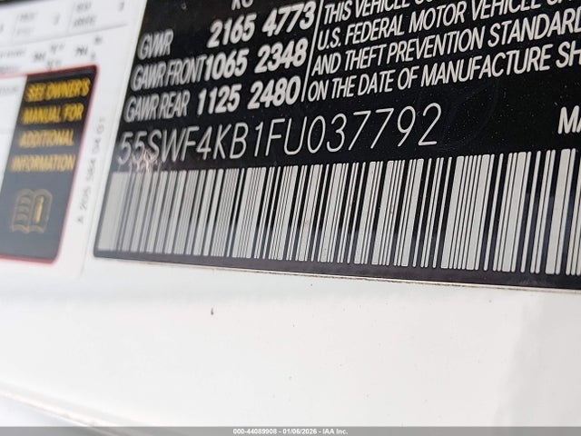 Aukcja sprzedaży 2015 Mercedes-benz C 300 4matic, vin: 55SWF4KB1FU037792, numer aukcji: 44089908