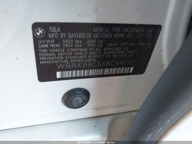 2011 BMW 750LI WBAKB8C56BC447911 Photo 8