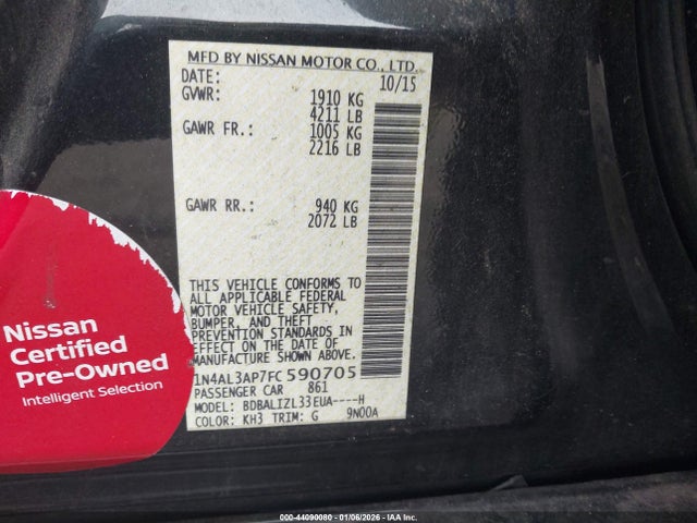 1N4AL3AP7FC590705 Nissan Altima 2.5 Sv