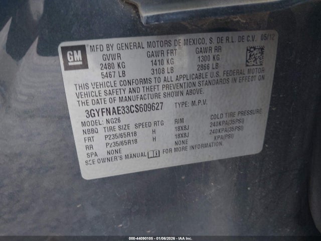 Продаж на аукціоні авто 2012 Cadillac Srx Luxury Collection, vin: 3GYFNAE33CS609627, номер лоту: 44090105