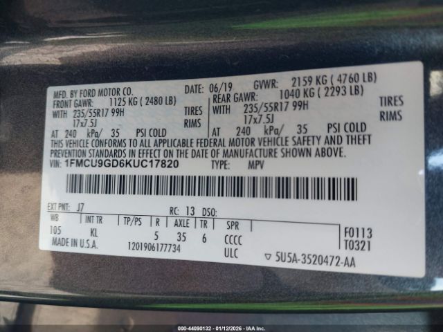 2019 FORD ESCAPE 1FMCU9GD6KUC17820 Photo 8