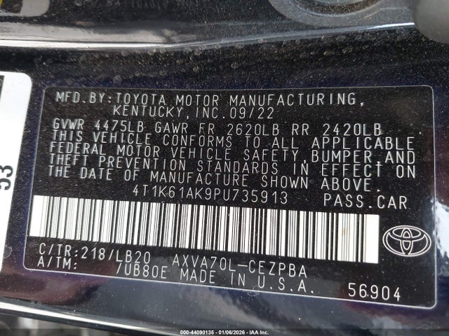 4T1K61AK9PU735913 Toyota CAMRY XSE