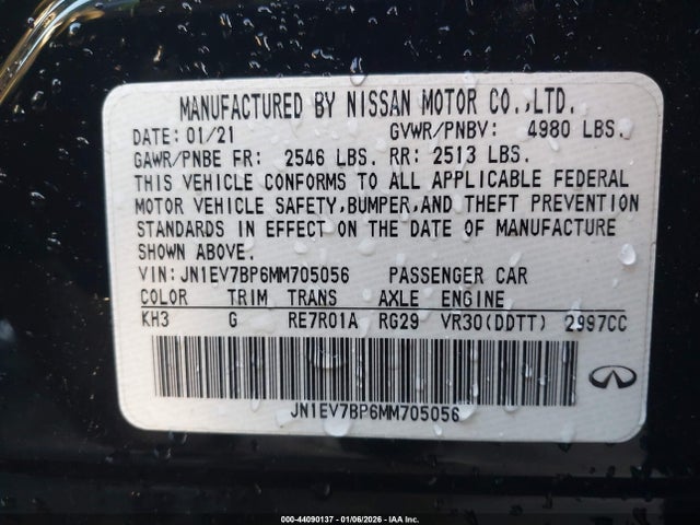 2021 Infiniti Q50 მანქანა იყიდება აუქციონზე, vin: JN1EV7BP6MM705056, აუქციონის ნომერი: 44090137
