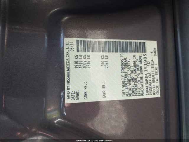 44090176 :رقم المزاد ، 1N4AL3AP3FC151985 vin ، 2015 Nissan Altima 2.5 Sl مزاد بيع