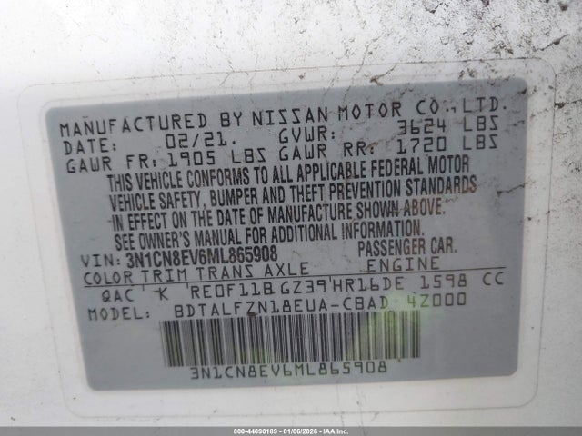 Nissan Versa Sv Xtronic Cvt 2021 3N1CN8EV6ML865908 Image 9
