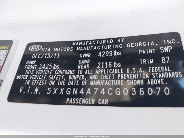 2012 KIA OPTIMA 5XXGN4A74CG036070 Photo 8