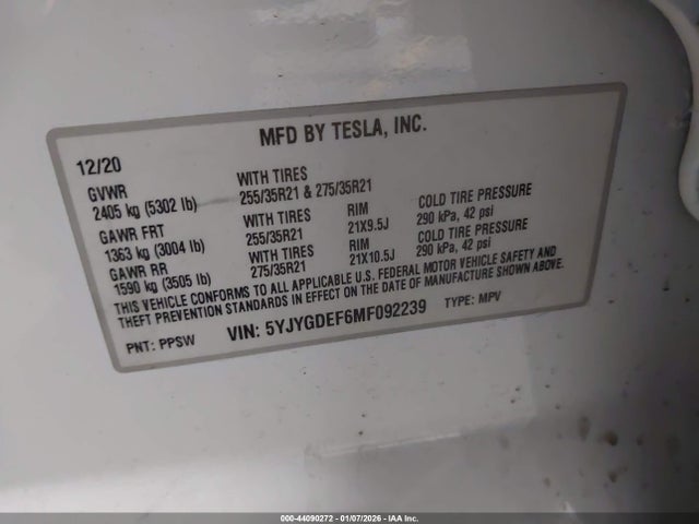 5YJYGDEF6MF092239 Tesla Model Y Performance Dual Motor All-wheel Drive