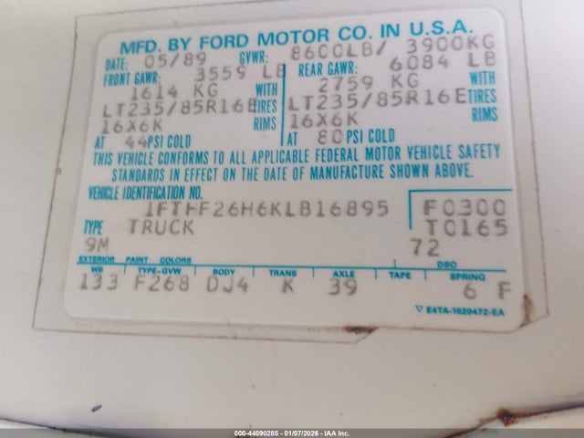 1989 FORD F250 1FTHF26H6KLB16895 Photo 8