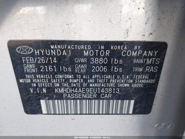KMHDH4AE9EU143813 Hyundai ELANTRA SE