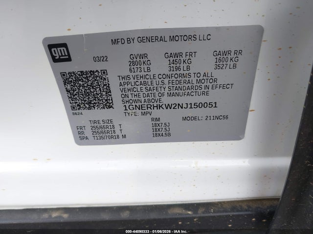1GNERHKW2NJ150051 Chevrolet Traverse Fwd Lt Leather