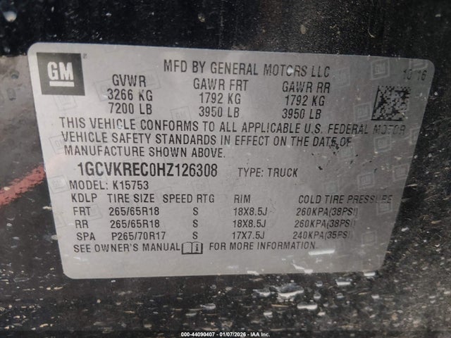 1GCVKREC0HZ126308 Chevrolet Silverado 1500 2lt
