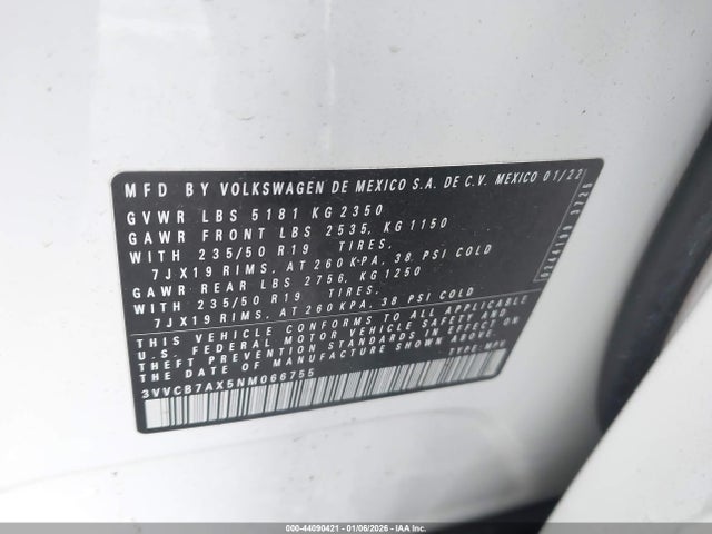 3VVCB7AX5NM066755 Volkswagen Tiguan 2.0t Se R-line Black