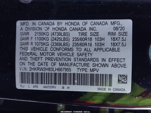 2HKRW2H83LH667955 Honda Cr-v Awd Ex-l