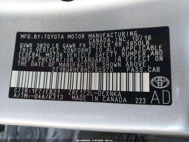 2T1BURHE8HC785970 Toyota COROLLA LE