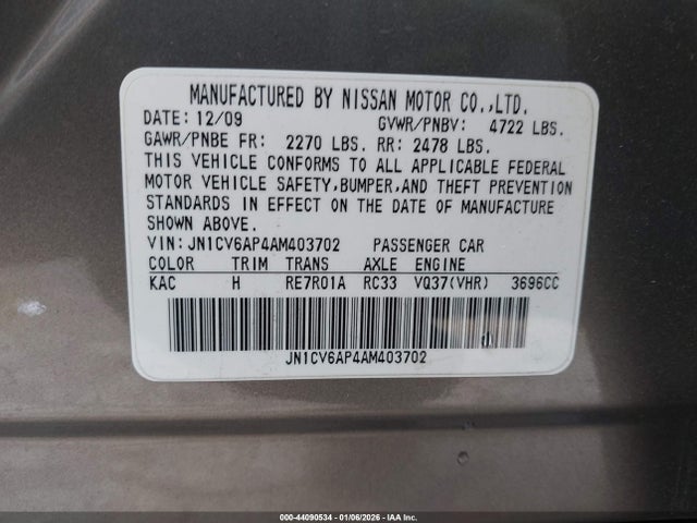 Продаж на аукціоні авто 2010 Infiniti G37 Journey, vin: JN1CV6AP4AM403702, номер лоту: 44090534