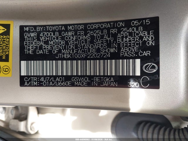 JTHBK1GGXF2202724 Lexus ES 350