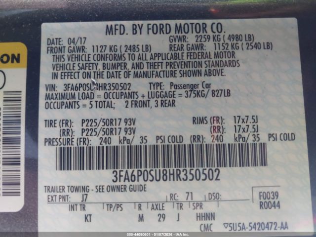 2017 FORD FUSION ENERGI 3FA6P0SU8HR350502 Photo 8