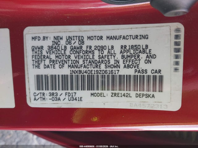 2009 TOYOTA COROLLA 1NXBU40E19Z061617 Photo 8