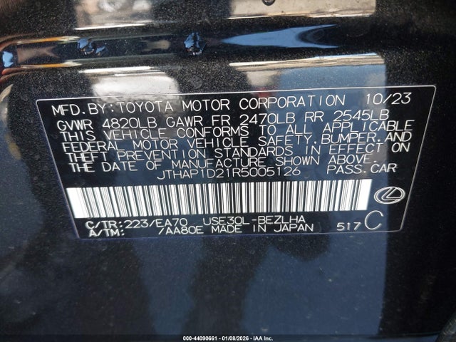 JTHAP1D21R5005126 Lexus Is 500 F Sport Performance Premium