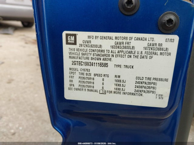Продажа на аукционе авто 2004 Gmc Sierra 1500 Sle, vin: 2GTEC19V241116585, номер лота: 44090673
