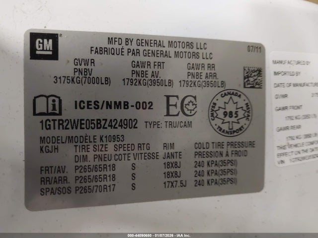 Aukcja sprzedaży 2011 Gmc Sierra 1500 Slt, vin: 1GTR2WE05BZ424902, numer aukcji: 44090680