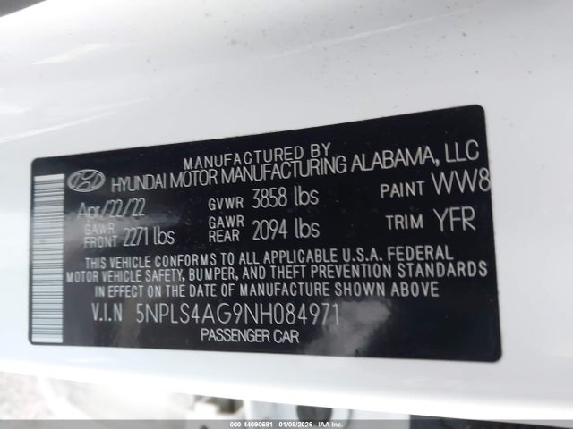 5NPLS4AG9NH084971 Hyundai ELANTRA SEL