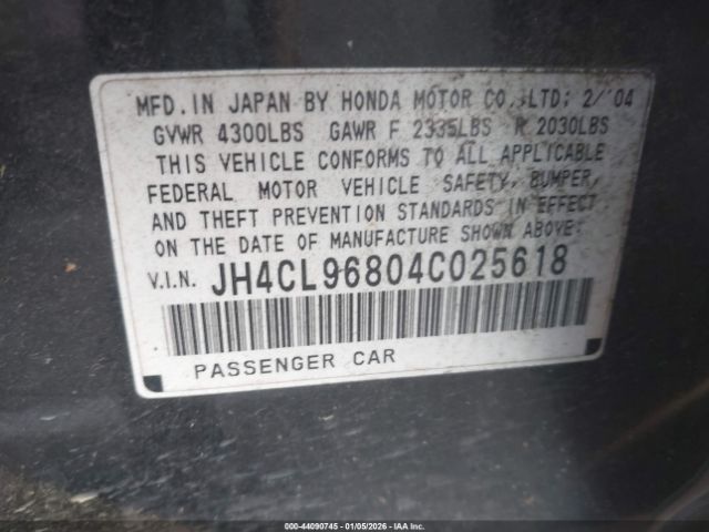 2004 ACURA TSX JH4CL96804C025618 Photo 8