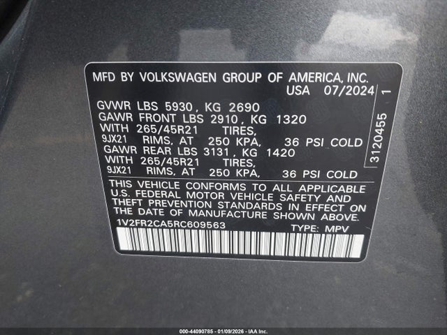 Aukcja sprzedaży 2024 Volkswagen Atlas 2.0t Sel Premium R-line, vin: 1V2FR2CA5RC609563, numer aukcji: 44090785