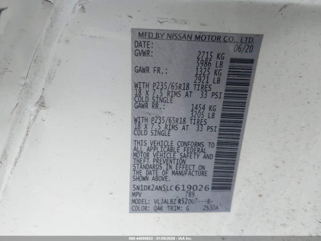 Nissan Pathfinder S 2wd 2020 5N1DR2AN5LC619026 Image 9