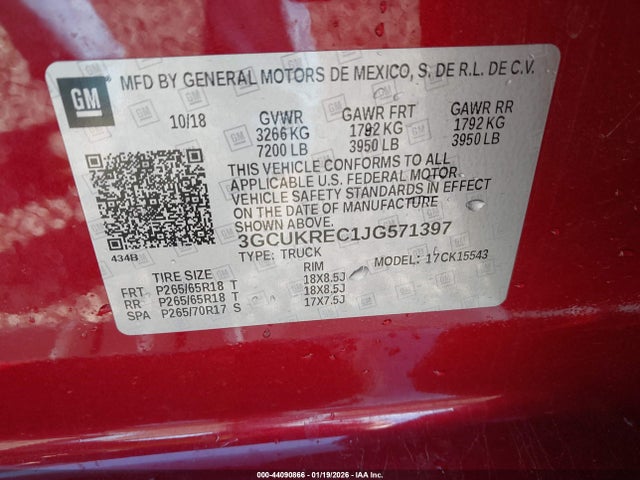 3GCUKREC1JG571397 Chevrolet Silverado 1500 2lt