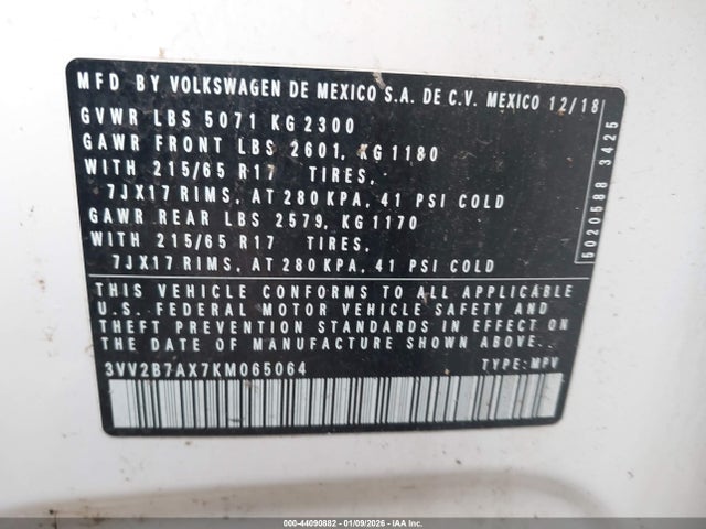 Aukcja sprzedaży 2019 Volkswagen Tiguan 2.0t Se/2.0t Sel/2.0t Sel R-line/2.0t Sel R-line Black, vin: 3VV2B7AX7KM065064, numer aukcji: 44090882