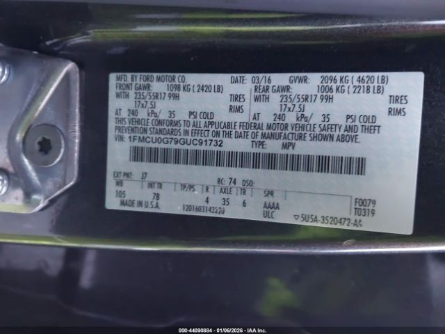 2016 FORD ESCAPE 1FMCU0G79GUC91732 Photo 8