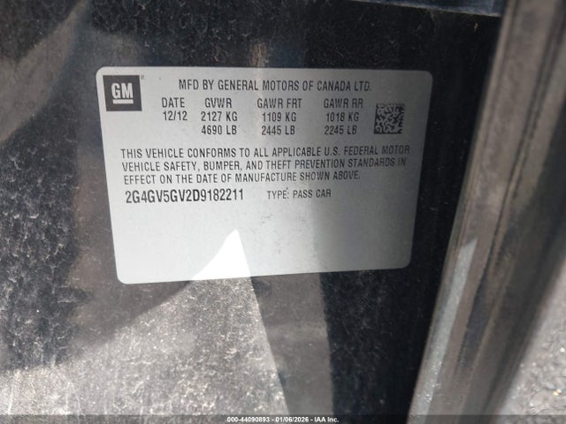 44090893 :رقم المزاد ، 2G4GV5GV2D9182211 vin ، 2013 Buick Regal Gs مزاد بيع