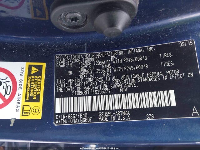 5TDBKRFH1FS205272 Toyota Highlander Le V6