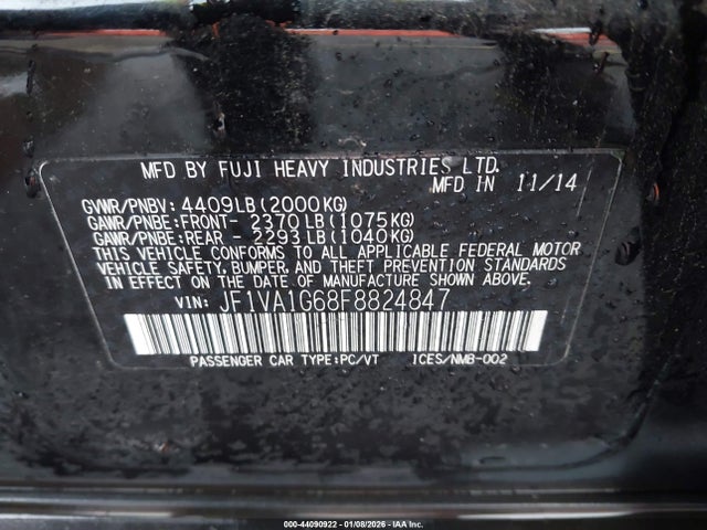 Subaru Wrx Limited 2015 JF1VA1G68F8824847 Image 9