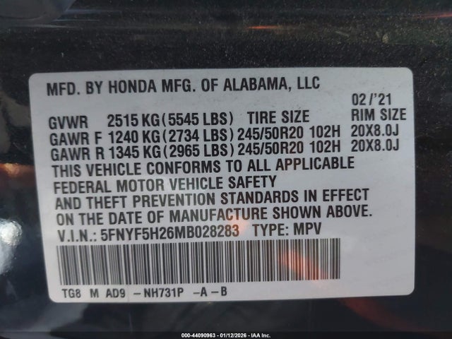 5FNYF5H26MB028283 Honda Pilot 2wd Special Edition