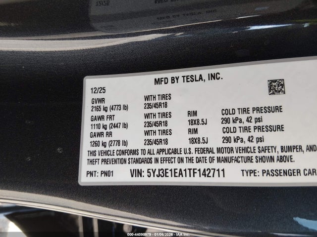 2026 TESLA MODEL 3 5YJ3E1EA1TF142711 Photo 8