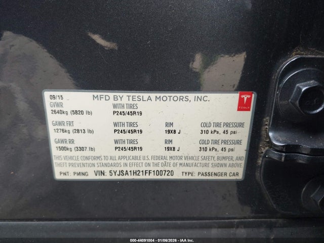 2015 TESLA MODEL S 5YJSA1H21FF100720 Photo 8
