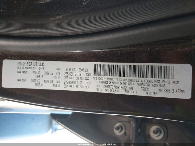 Продажа на аукционе авто 2019 Ram 1500 Big Horn/lone Star  4x4 5'7 Box, vin: 1C6RRFFG7KN815412, номер лота: 44091012