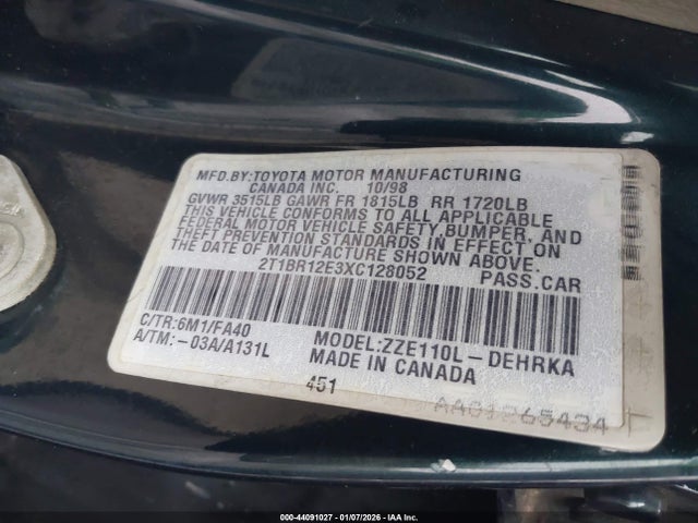 1999 TOYOTA COROLLA 2T1BR12E3XC128052 Photo 8