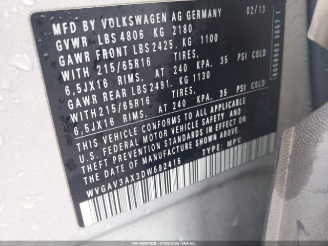 2013 VOLKSWAGEN TIGUAN WVGAV3AX3DW592415 Photo 8