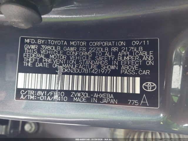 Aukcja sprzedaży 2011 Toyota Prius Two, vin: JTDKN3DU7B1421977, numer aukcji: 44091148