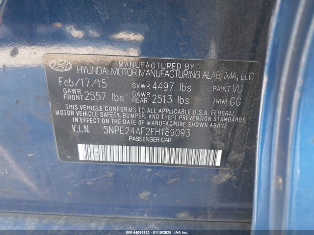 Hyundai SONATA SE 2015 5NPE24AF2FH189093 Image 9