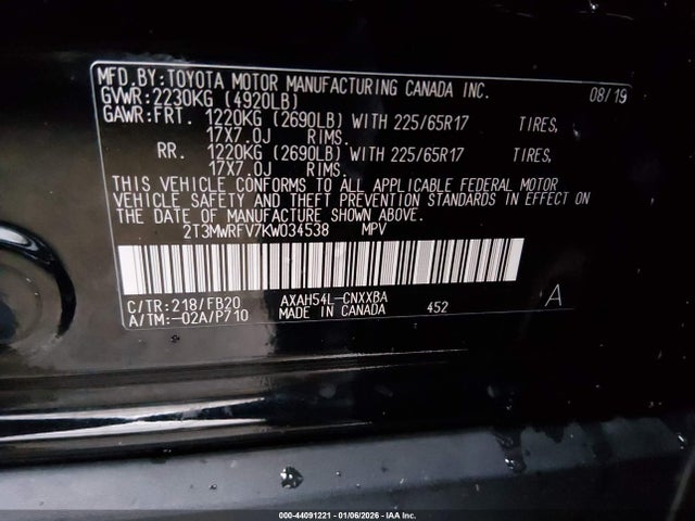 2T3MWRFV7KW034538 Toyota Rav4 Hybrid Le