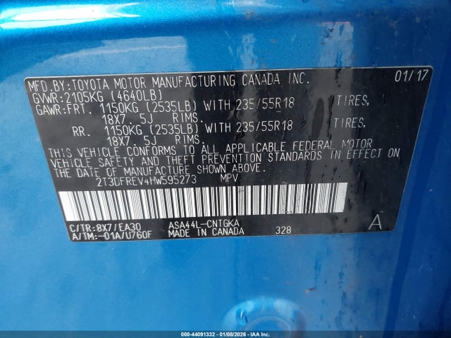 2T3DFREV4HW595273 Toyota Rav4 Limited