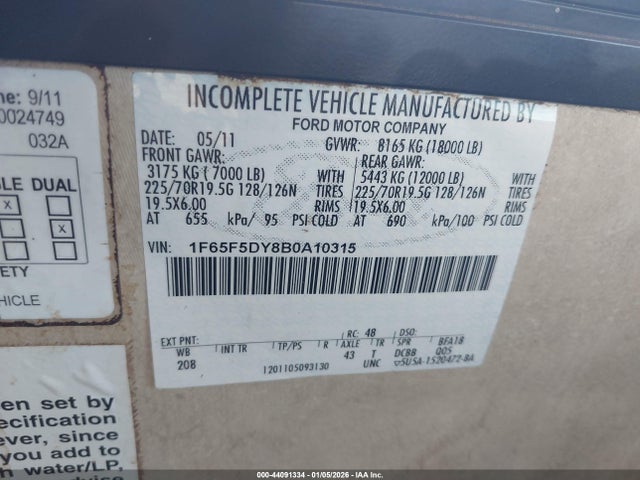 Продаж на аукціоні авто 2011 Ford F53, vin: 1F65F5DY8B0A10315, номер лоту: 44091334